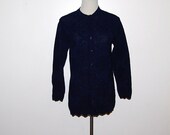 Vintage Sweater Navy Cardigan Pointelle