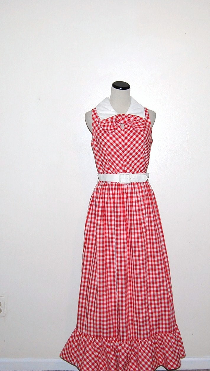 Vintage Dress Red Bow with White