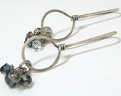 Sparkle and Shine Silver Pearl and Crystal Dangle Earrings - Grey Blue Silver Earrings - Gray Silver Circle Dangle Earrings