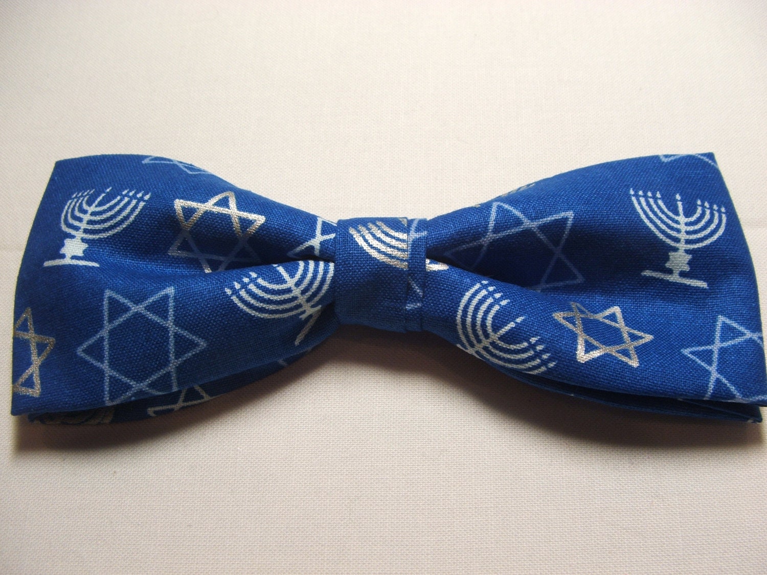 New Chanukah Menorah Hanukkah Blue Silver Jewish Bow Tie Men Adjustable Pretied Handmade