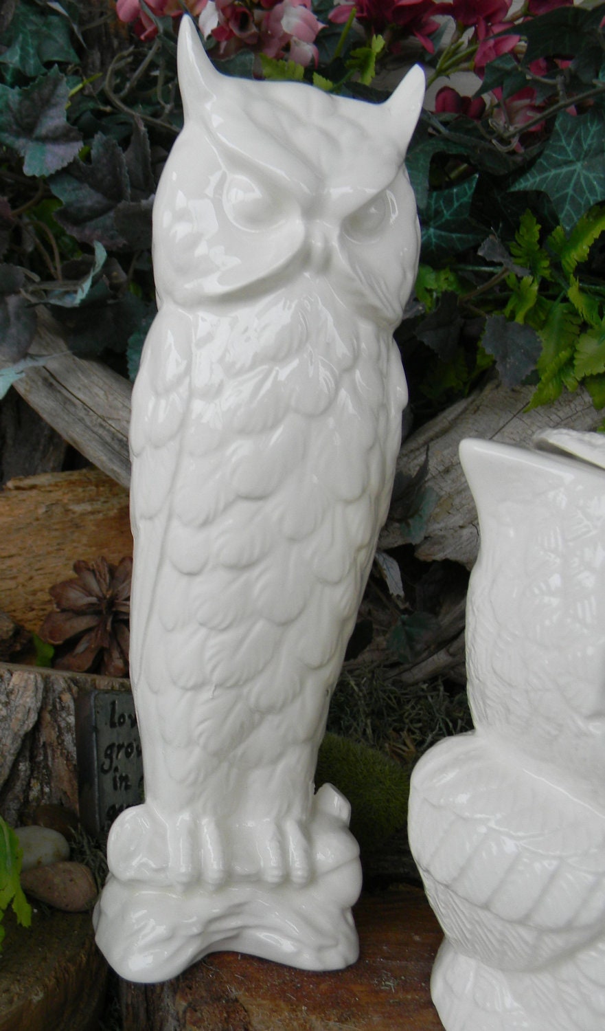 Modern Tall Pottery Owl - Ceramic glazed Horned  Hoot owl