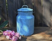 Vintage Enamel Milk Can-Blue Rustic  Charming Vintage Rustic Kitchen Decor - LillysCottage