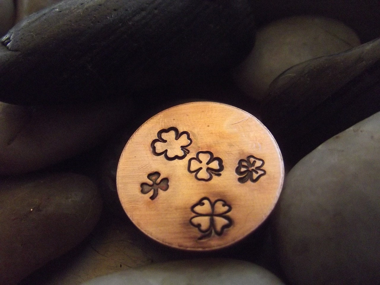 Lucky Us Copper Keychain with two lucky pennies