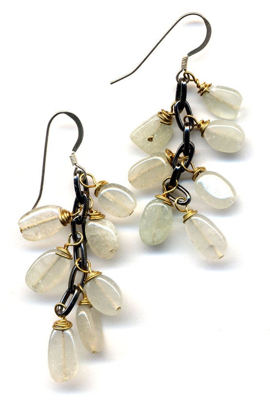 Grape Earrings in Snowl Quartz. Sterling Silver Ear Wire. Winter Color  Earrings, Handmade Jewelry by AnnaArt72 - Annaart72