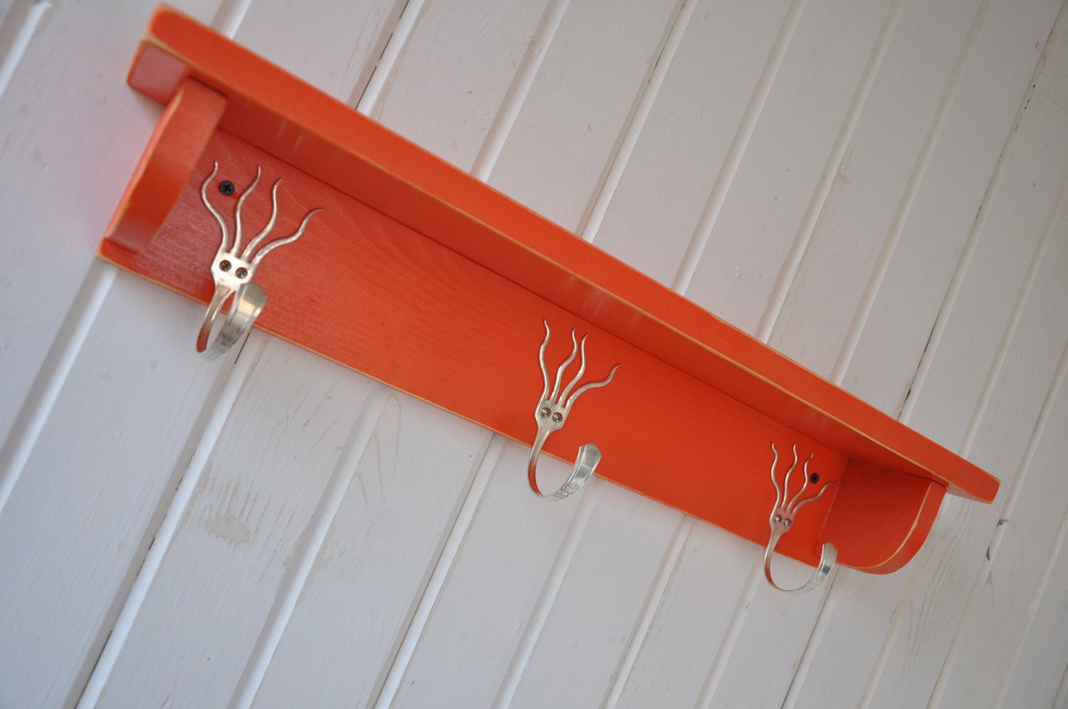 Funky Forks Coat Rack Shelf in Distressed Orange