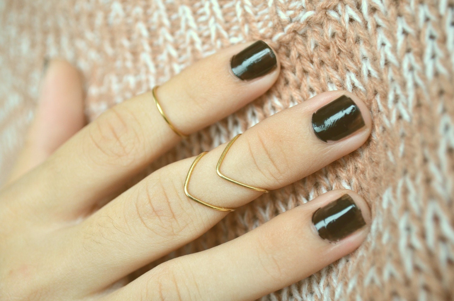Knuckle Ring Chevron Arrow Single Joint Ring Boho Gold Brass Wire Wrap Stackable Bohemian Hippie Eclectic Statement Jewelry Adjustable