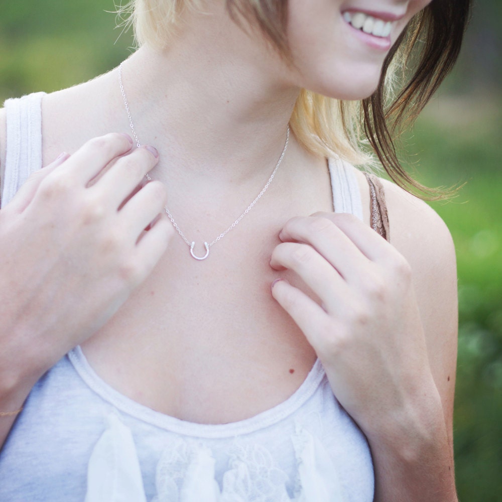 Tiny Luck Necklace - Tiny Hand Formed Sterling Silver Horseshoe on Delicate Sterling Silver Chain