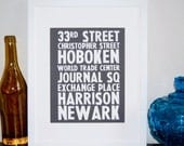 Subway stops, typography print, vintage sign, NYC, Paris or London, Art Print 11 x 14 size