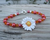 Sunflower Bracelet. Orange and Fire Opal Swarovski Bracelet. PIF. SALE.
