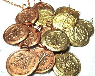 SOLID COPPER hand stamped wax seal necklace, letter of your choice