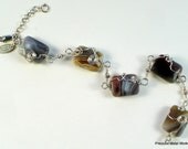 Lauren, handmade, sterling silver wire wrapped, rectangular faceted agate, bead bracelet