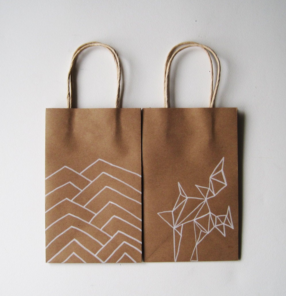 set of 2 unique hand painted geometric gift bags for christmas, birthdays, party favors, wedding, showers, hanukkah - joyfulstudio