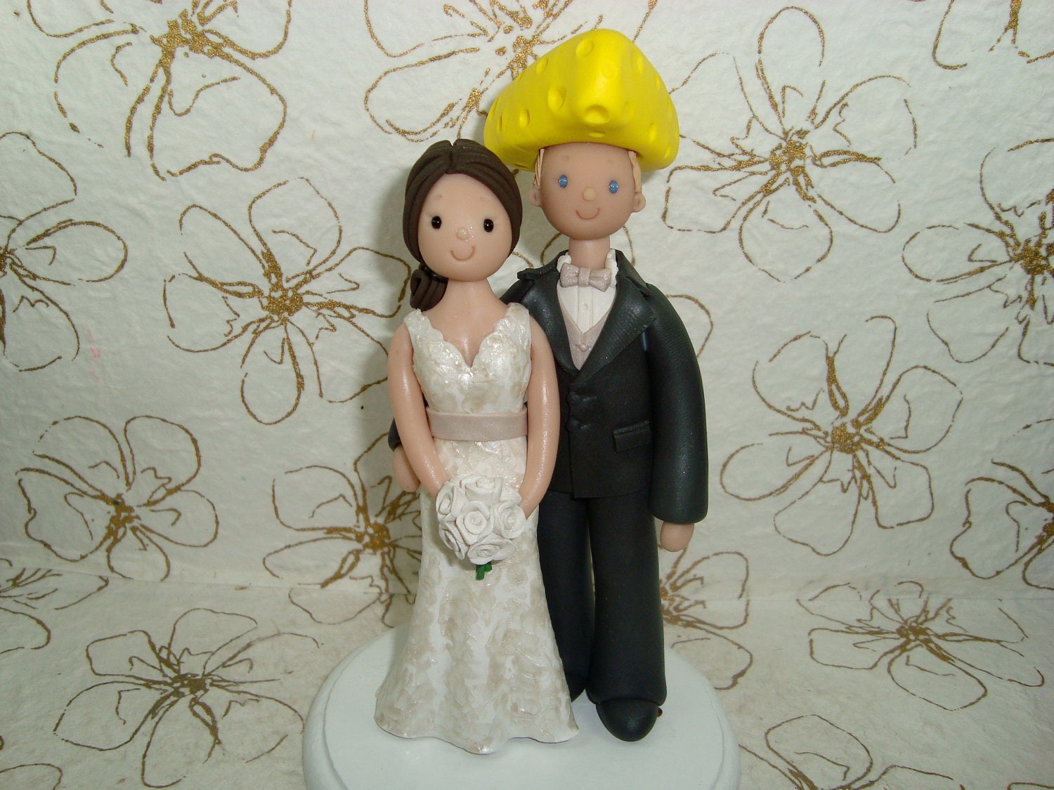 Custom Made Bride and Groom Green Bay Packers Fans Cake Topper