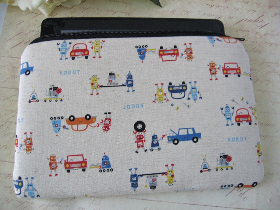 boys Kindle Fire sleeve / Kindle 3G case /  eReader cover /  Kindle cover  Japanese Fabrics Robots READY TO SHIP