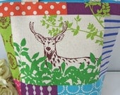 Extra large Colorful Forest Deer Insulated Lunch Bag / linen print / lunch Tote / reusable / lunch bag