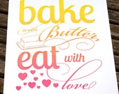 Bake with Butter Letterpress Kitchen Print- Rainbow Colors Foodie Art