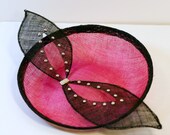 Hot Pink Fascinator with Black Studded Accent