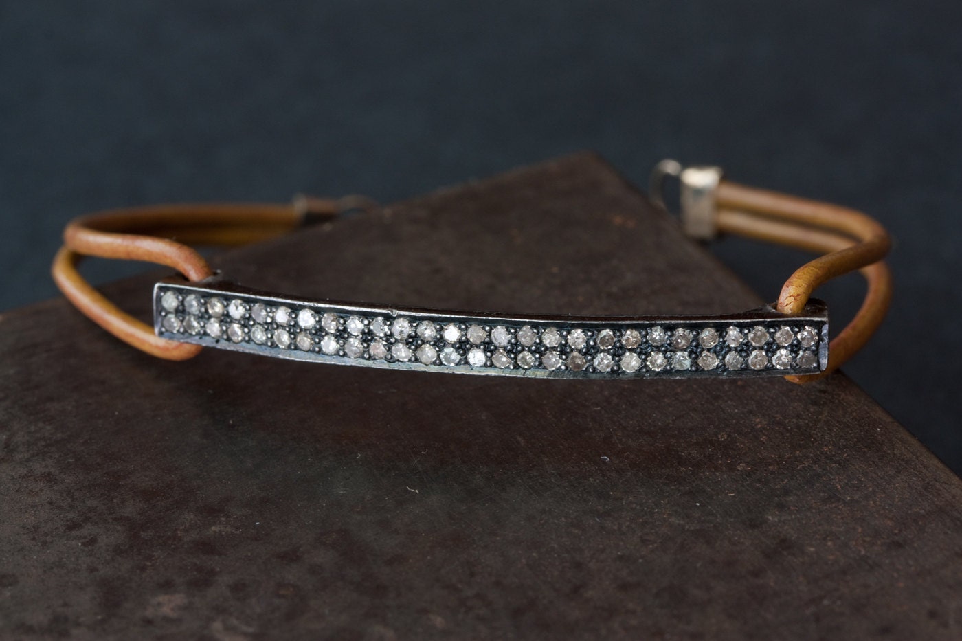 Pavé Diamond Bar and Leather Bracelet- as seen in LUCKY Magazine
