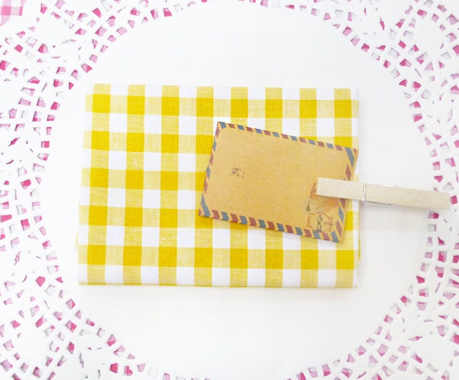 Buttery Yellow Gingham Print Cotton Fabric in A Fat Quarter