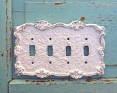 Metal Wall Decor, Light Switch Cover, Quad Light Switch Plate, Victorian Home, True White, Or Color of your Choice, STYLE 110