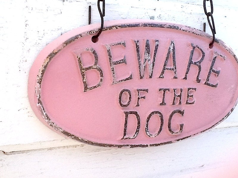 Puppy Sign - Shabby Cast Iron Vintage Inspired Sign, Shabby Chic Cottage Rose Pink