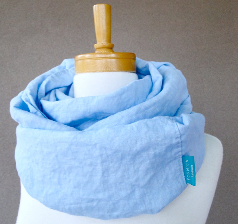 Linen infinity scarf  wrap neck warmer in cerulean blue / ice blue