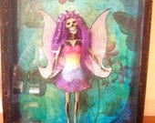 Queen Skele-Faerie in Rainbow a Dia De Los Muertos Day of the Dead Large Shadowbox Shrine Calavera