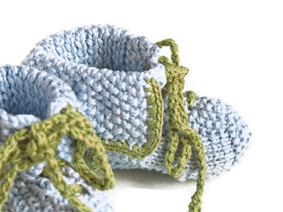Baby boy booties handknit in organic pima cotton shoes with shoe laces for babies