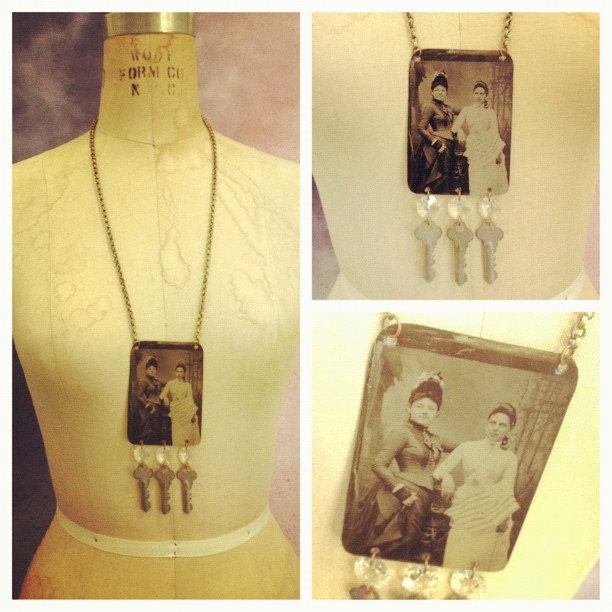 Vintage, Tin, Type, Antique, Portrait, Crystal, Key, Skeleton, Chandelier, Women, Friends, Ornate, Victorian, Metal, Mixed, Media, Photo
