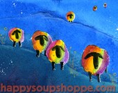 Rainbow Sheep Vermont Watercolor Greeting Card Art Print