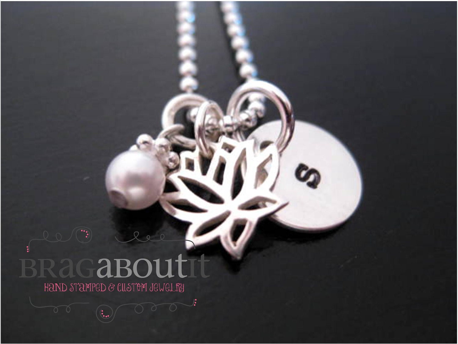Lotus Charm Necklace - Personalized Necklace - Hand Stamped Jewelry - Teeny Tiny Lotus