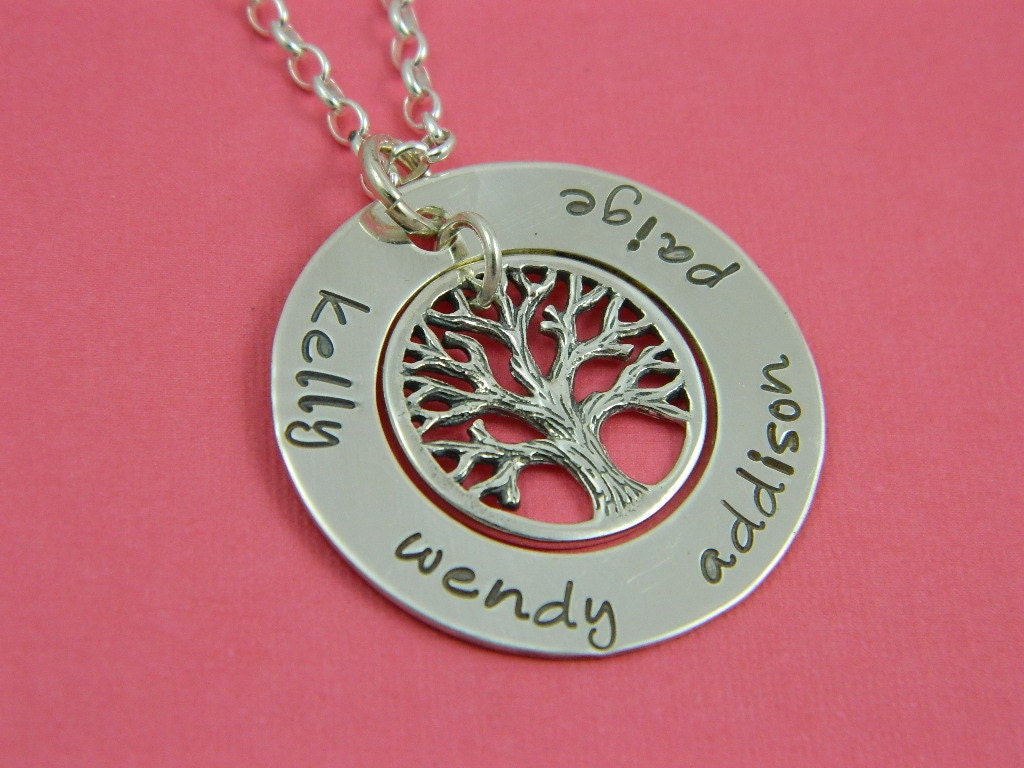 Hand Stamped Necklace - Personalized Mothers Necklace - Family Tree Necklace - Tiny Tokens