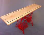 Modern Console Table - Hall Entry Table "Stitch" by Studio 1212 Furniture - Modern Red Vintage Singer Sewing Machine Base