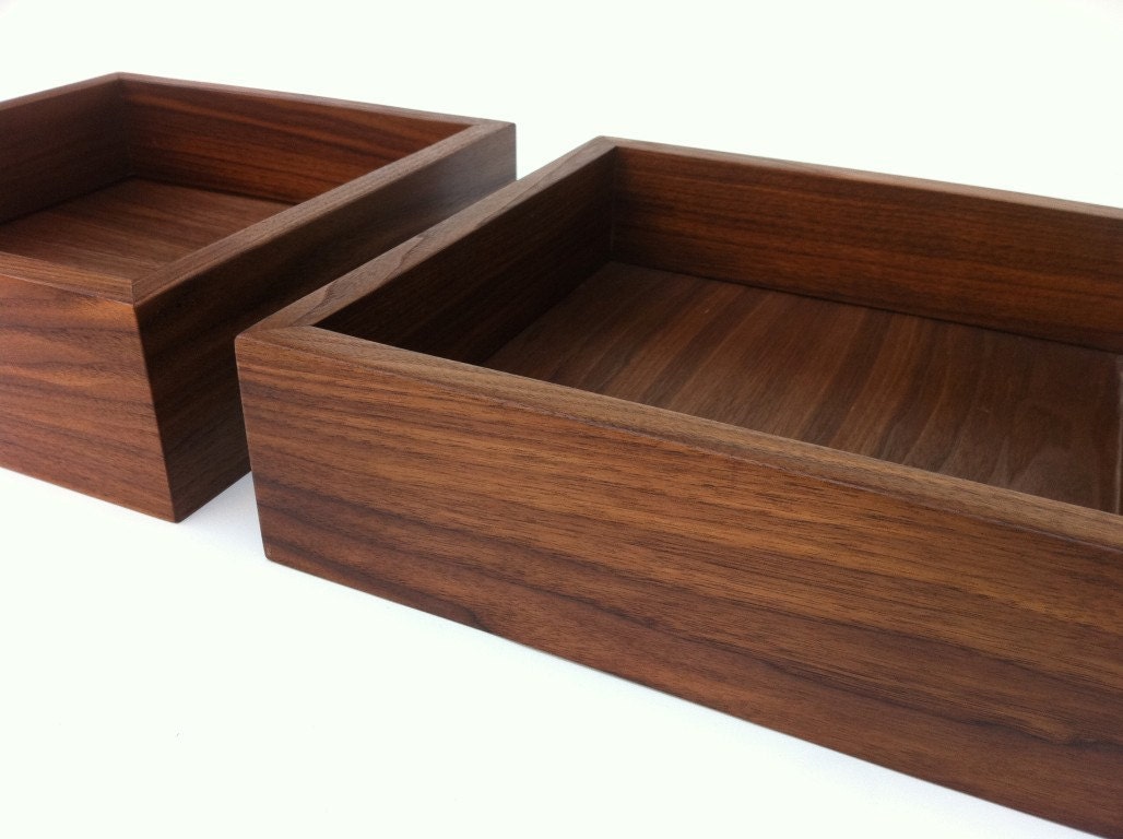 Modern Walnut Display Box Ottoman Tray - Large Zen Garden - Interior Design Decor - Coffee Table Topper Sand Tray