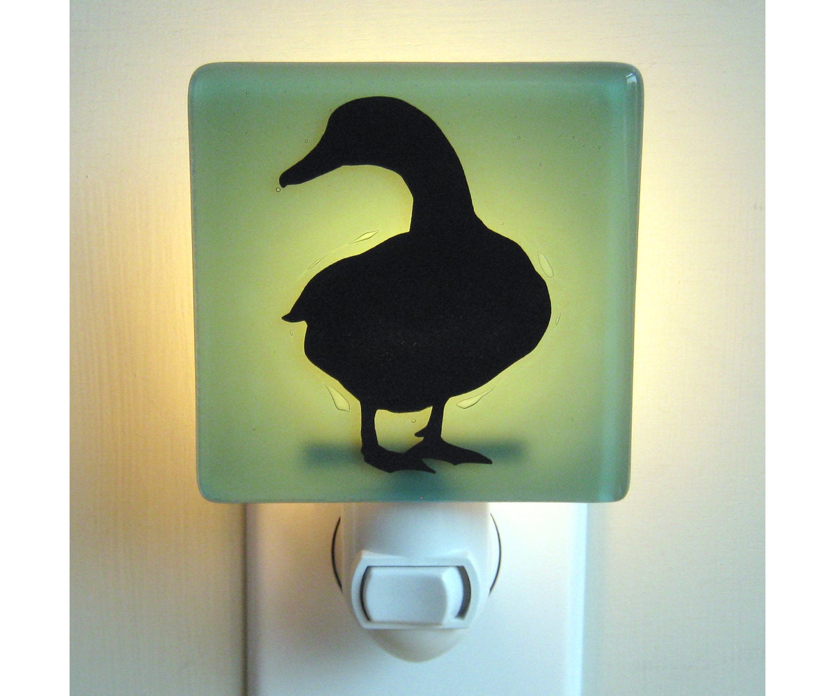 Duck Night Light - Hand Painted Home Decor - Sea Green Glass