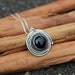 Black Onyx sterling silver Circle pendant. Swirl of Silver Wire around stone Necklace. Black jewerly. Gift for her.