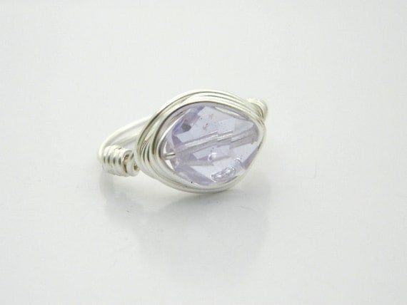Wire Wrapped Ring - Size 5 - Alexandrite. Glass Bead Nugget - Light Purple, Light, June, Clear, June Birthstone, Pretty, Classic