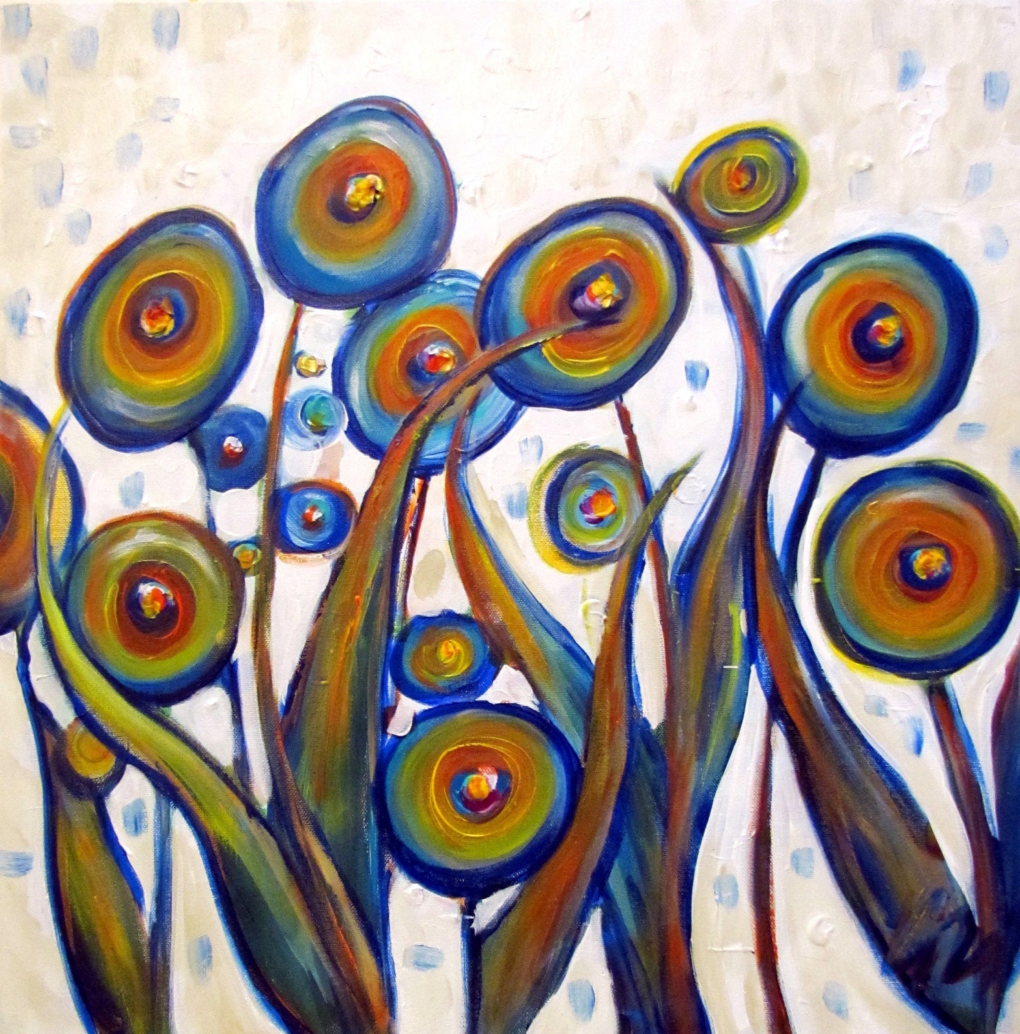 On Sale Original Modern Abstract Textured Oil Painting on Canvas PRETTY BLUE FLOWERS on White