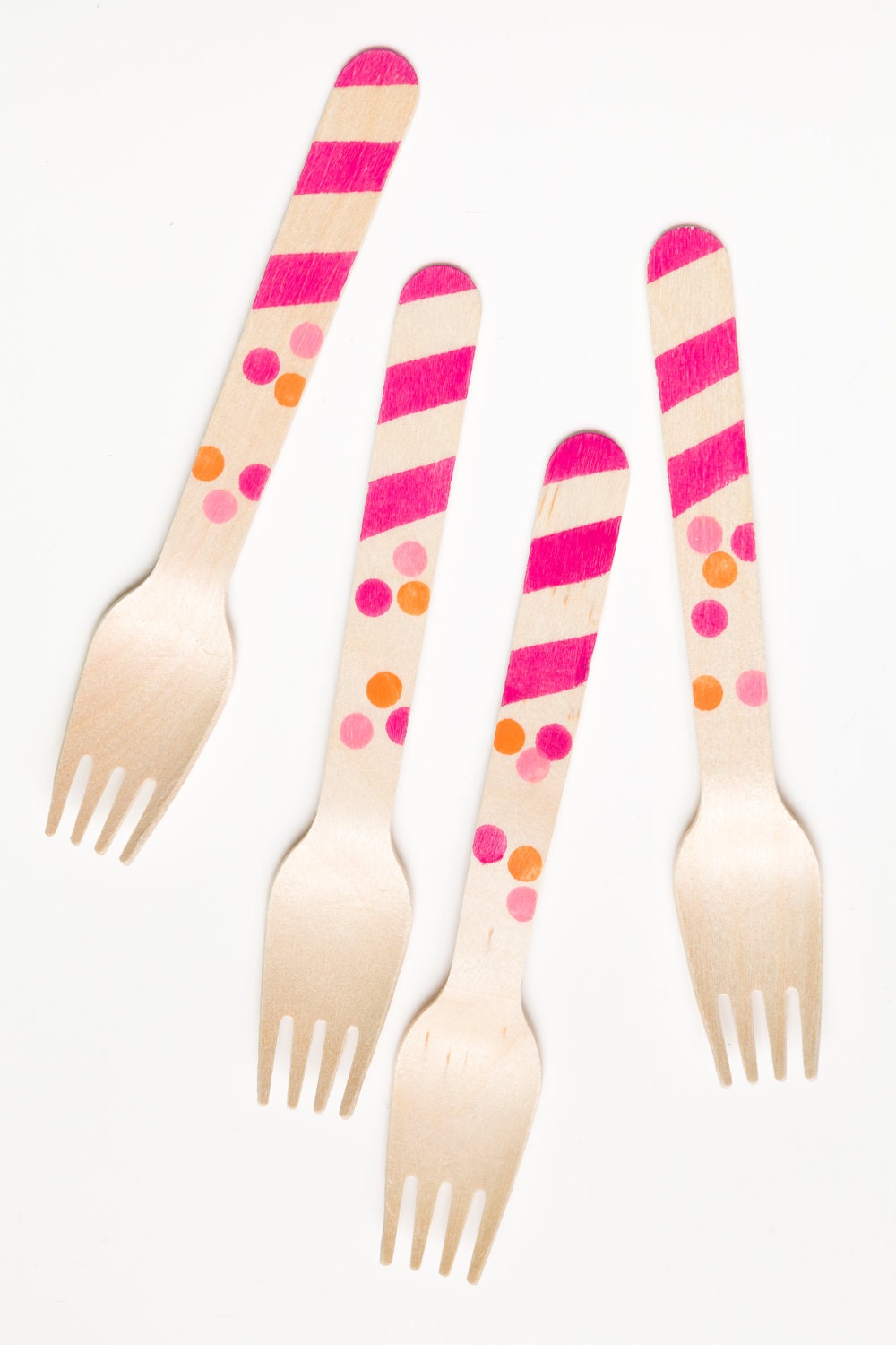 20 Wooden Utensils - Stripes And Polka Dots - Perfect Alternative To Plastic Utensils For Parties