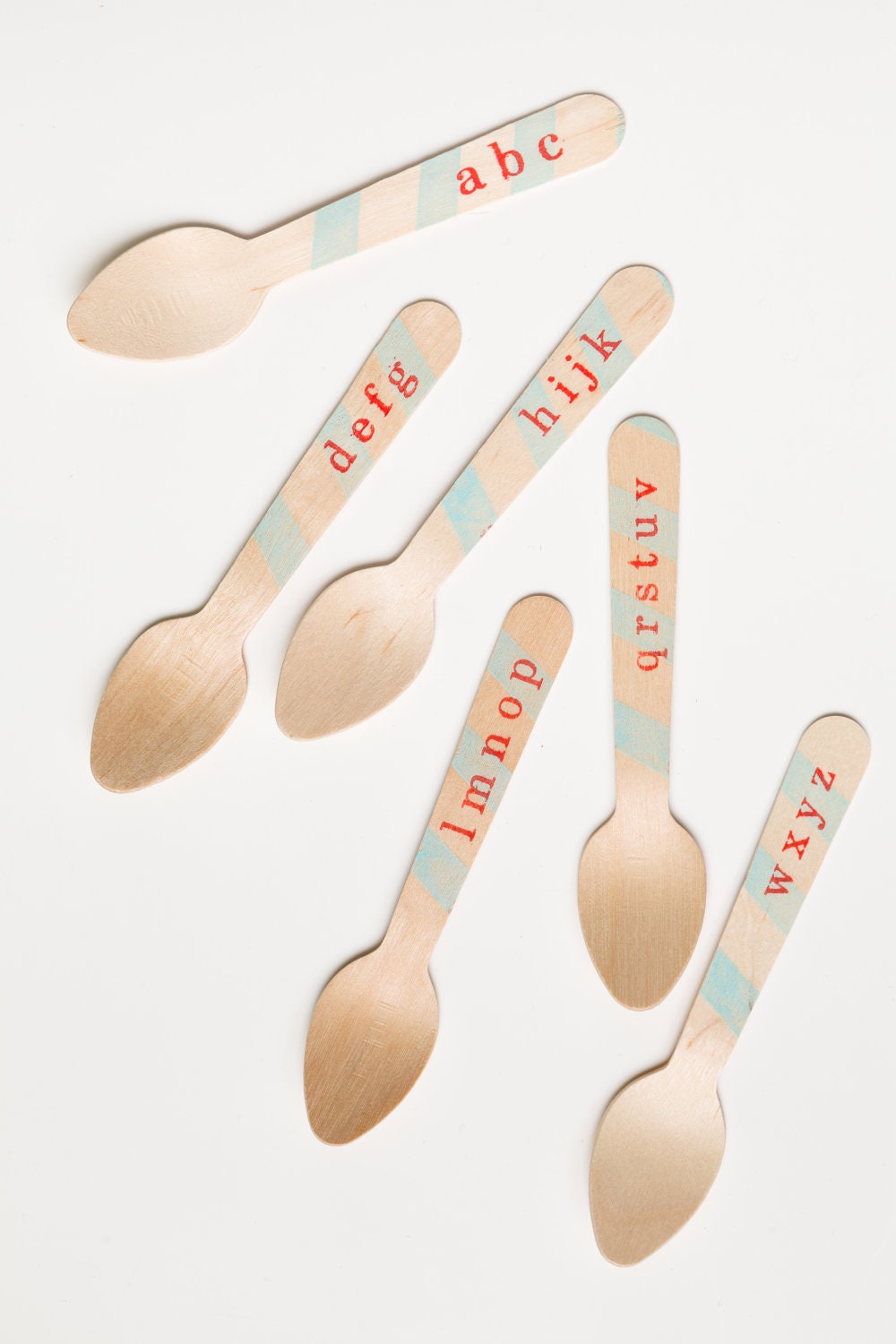 20 Wooden Ice Cream Spoons - Vintage Alphabet - Perfect For Parties
