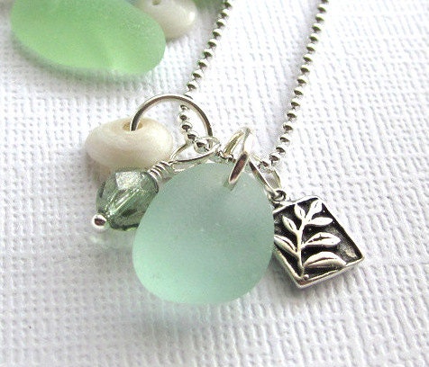 Sea Glass Jewelry Laua e Leaf  Necklace