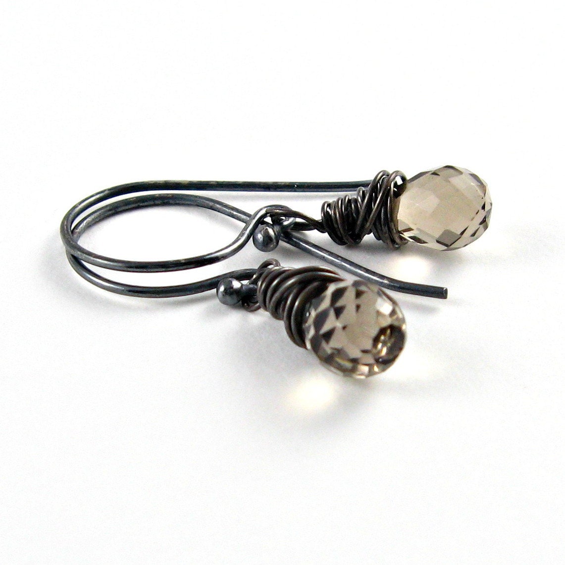 Smokey Quartz Dangle Earrings Oxidized Sterling Silver Drop Earrings Wire Wrapped Gemstone Earrings French Roast Coffee Everyday Earrings - newhopebeading