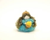 Eco Friendly Toy, Needle Felted Fairy Doll, Waldorf, Blue Wool, Needle Felted Acorn Fairy, Yellow, Pumpkin Fairy spring