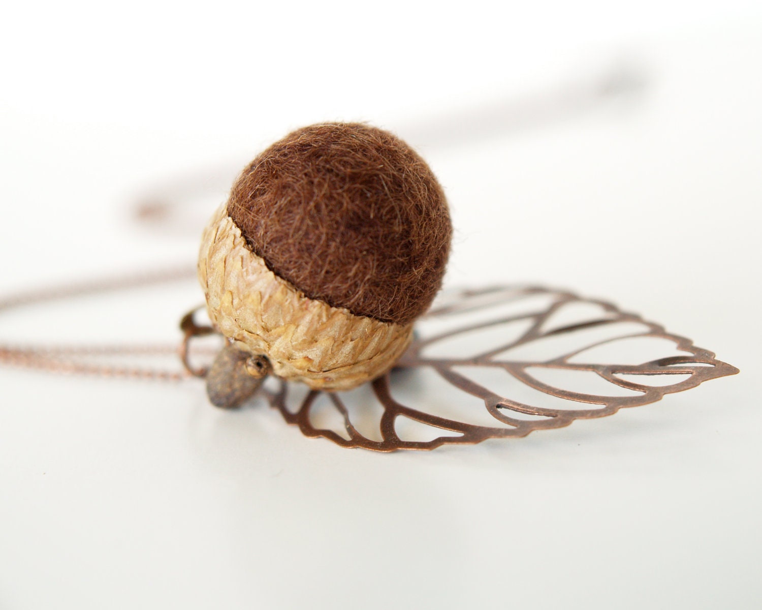 Acorn Necklace, Fun Fall Autumn Gift, needle felted wool jewelry, nature inspired and eco friendly - Egplant Purple