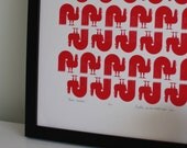 Mini RETRO ROOSTERS silkscreen print - bright red