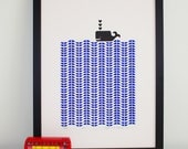 Whale limited edition silkscreen print - delft Blue and black