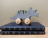 Wooden Triceratops Push Toy- Waldorf Dinosaur- Eco-friendly Dino