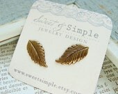 Antique Brass Leaf Post Earrings.  Perfect For Fall.  Jewelry By Sweet And Simple.
