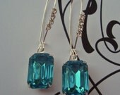 Blue Earrings, Silver Earrings, Vintage Earrings, Bridal Party Jewelry, Estate Style, LUSH