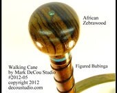 Custom Walking Cane, No. 2012-05, Uncoiling Ribbon Twist Shaft, SHIPS IMMEDIATELY, Bubinga, African Zebrawood, Fancy Dress Stick Steampunk